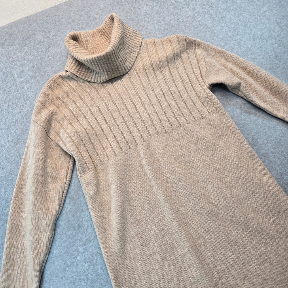 Madewell Merino Wool Blend Turtleneck Ribbed Sweater Dress Beige MB246 XS NEW
